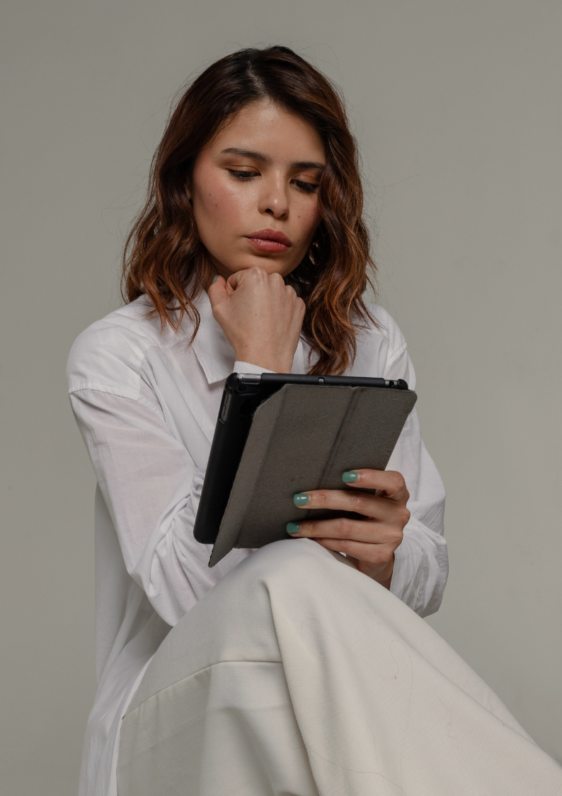 woman working on a tablet