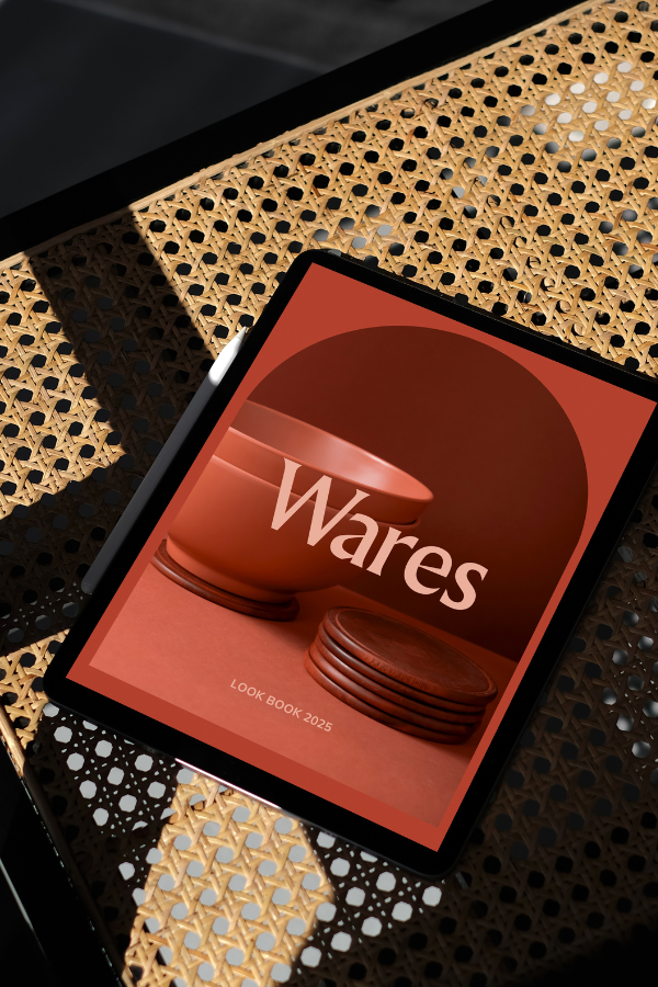 interior design branding on a tablet on a chair