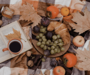 fall spread with coffee and food