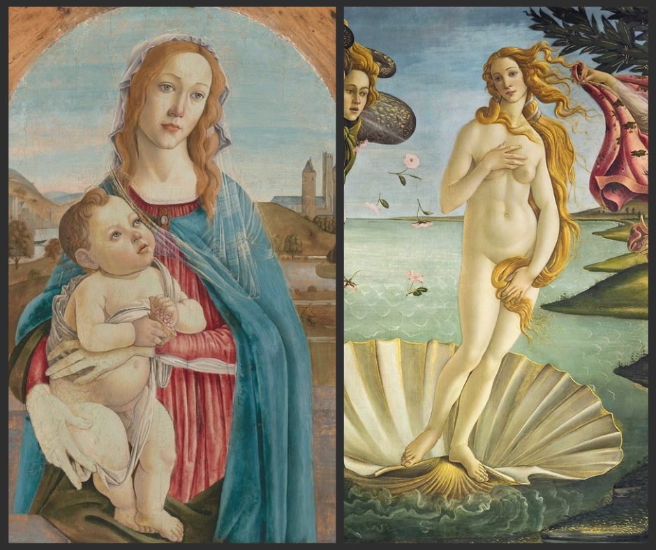 this dual image of Botticelli's virgin and venus demonstrate Veronica Franco's dual identity