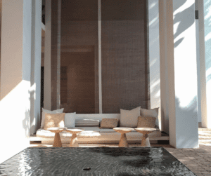 feng shui office resting space design with a water feature