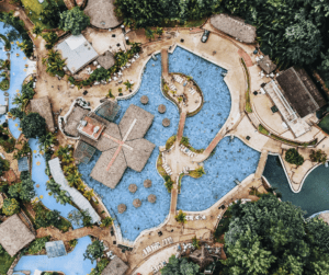an ocean resort from an aerial perspective