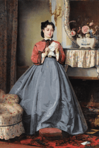 A woman in red and blue reading a letter