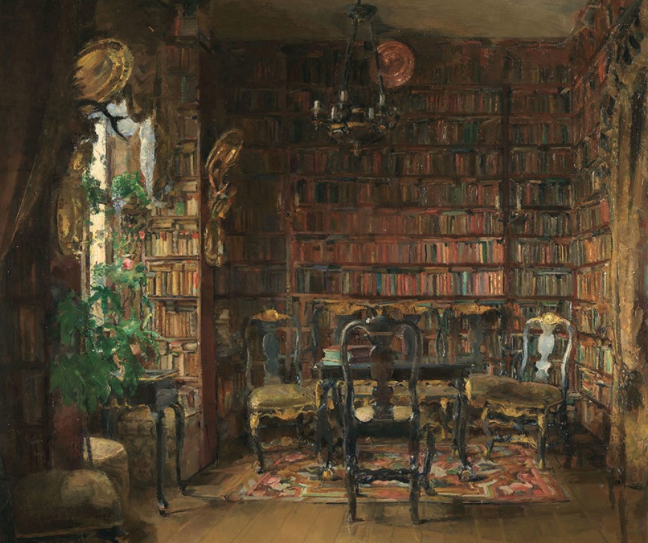 a painting of a library