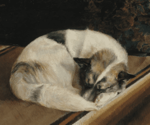 a painting of a dog laying down