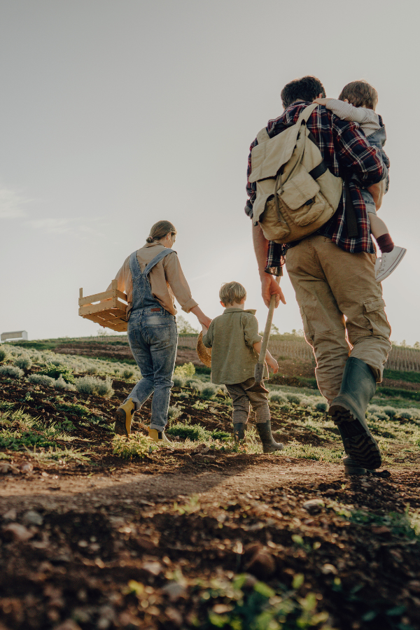 a family of four on an agritourism trip