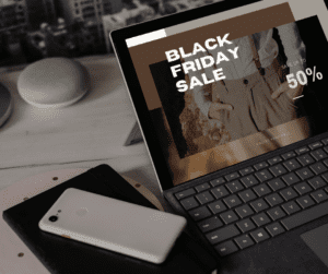 Black Friday sale banner on a laptop