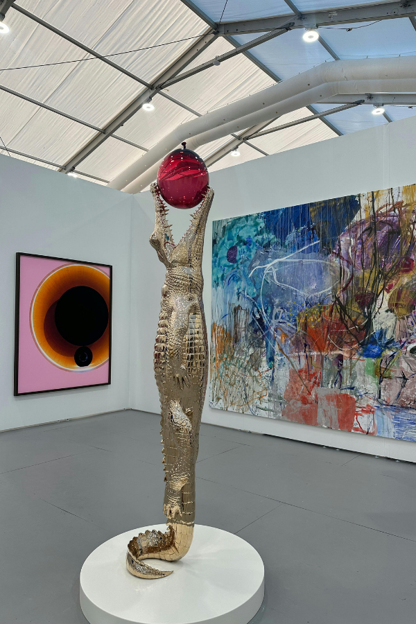 wall art and sculpture in a gallery