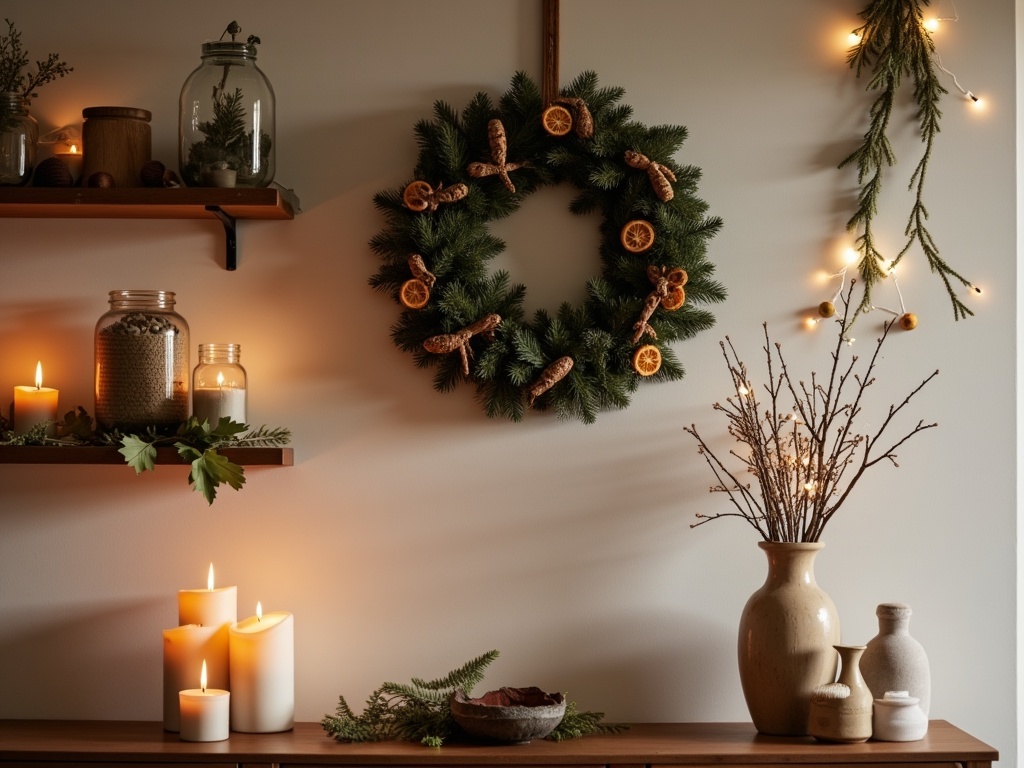 A cozy living room decorated for Christmas with a Fraser fir tree and warm lighting