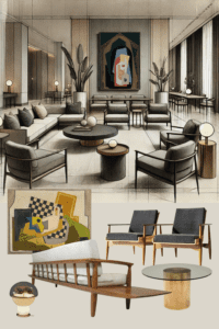 hospitality design sketch and mood board