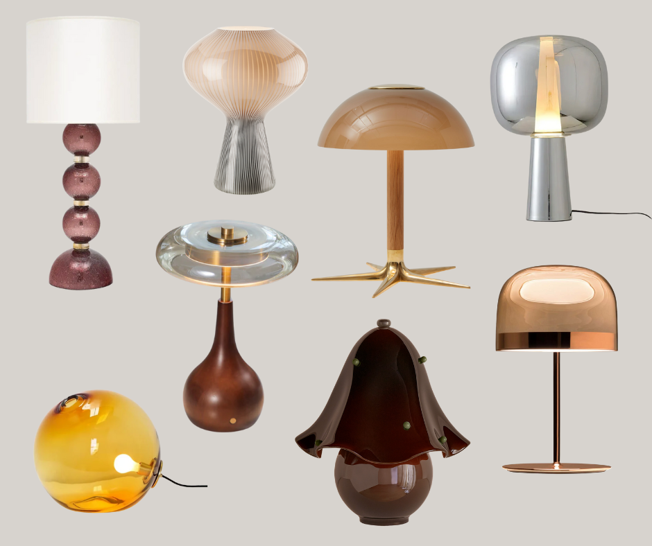 a collage of glass table lamps