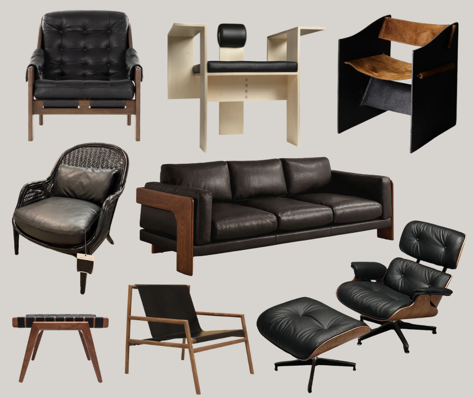 black leather furniture interior design trend