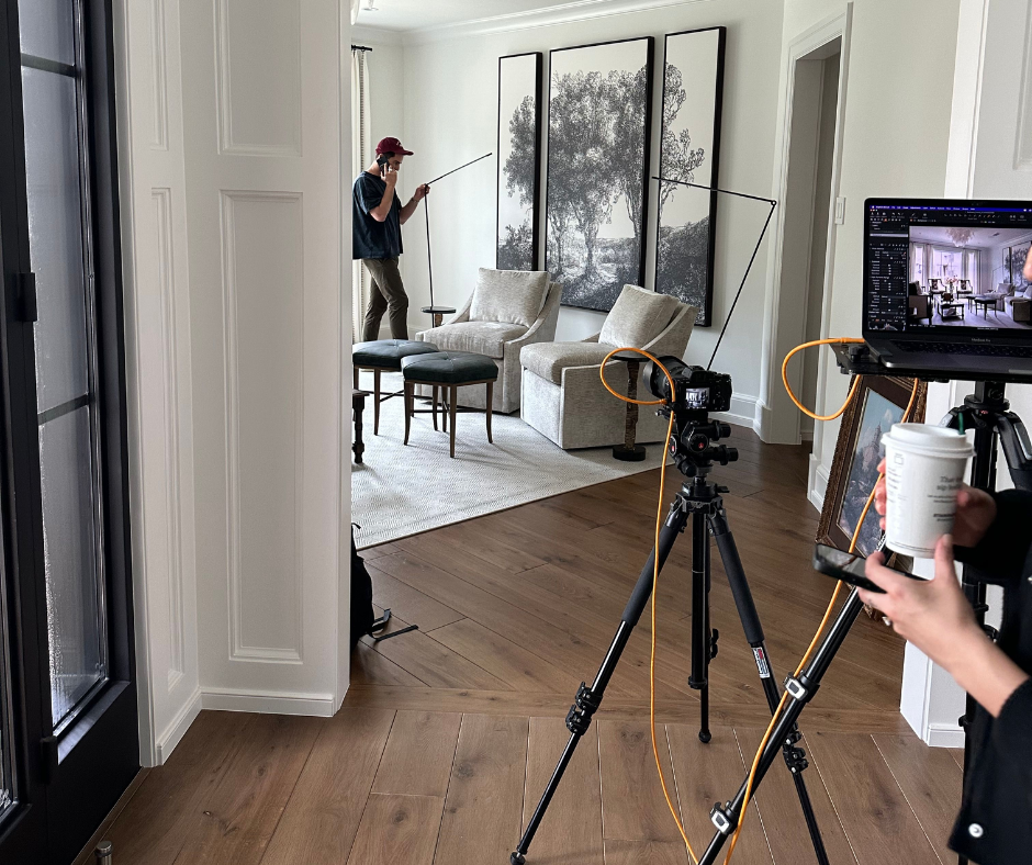 an interior design firm team prepare and photography a finished project