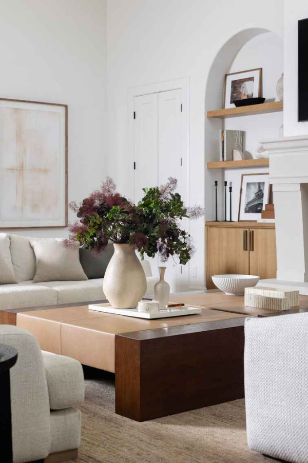 a warm, organic modern living room vignette