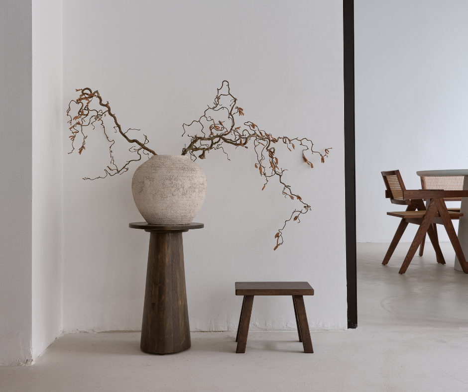 Japandi interior design in hall and dining space