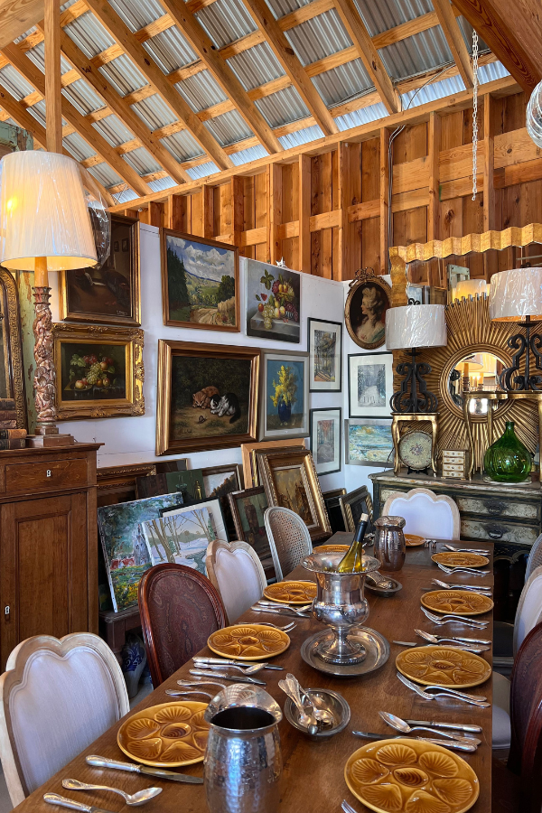 a collection of antiques at Round Top market