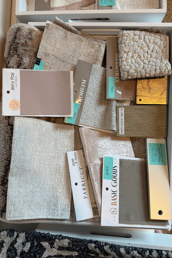 a box with vendor samples for an interior design project